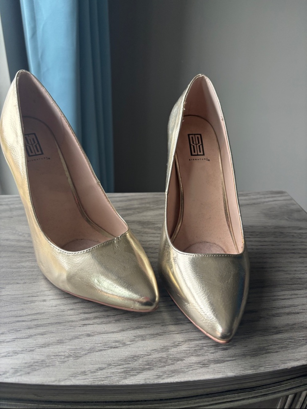 Signature Metallic Gold Pointed-Toe Pumps